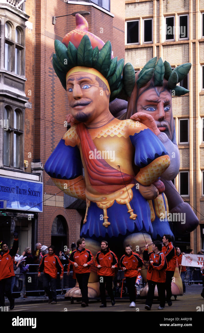 Inflatable Gog and Magog on Fleet Street, Lord Mayor's Show, London, UK