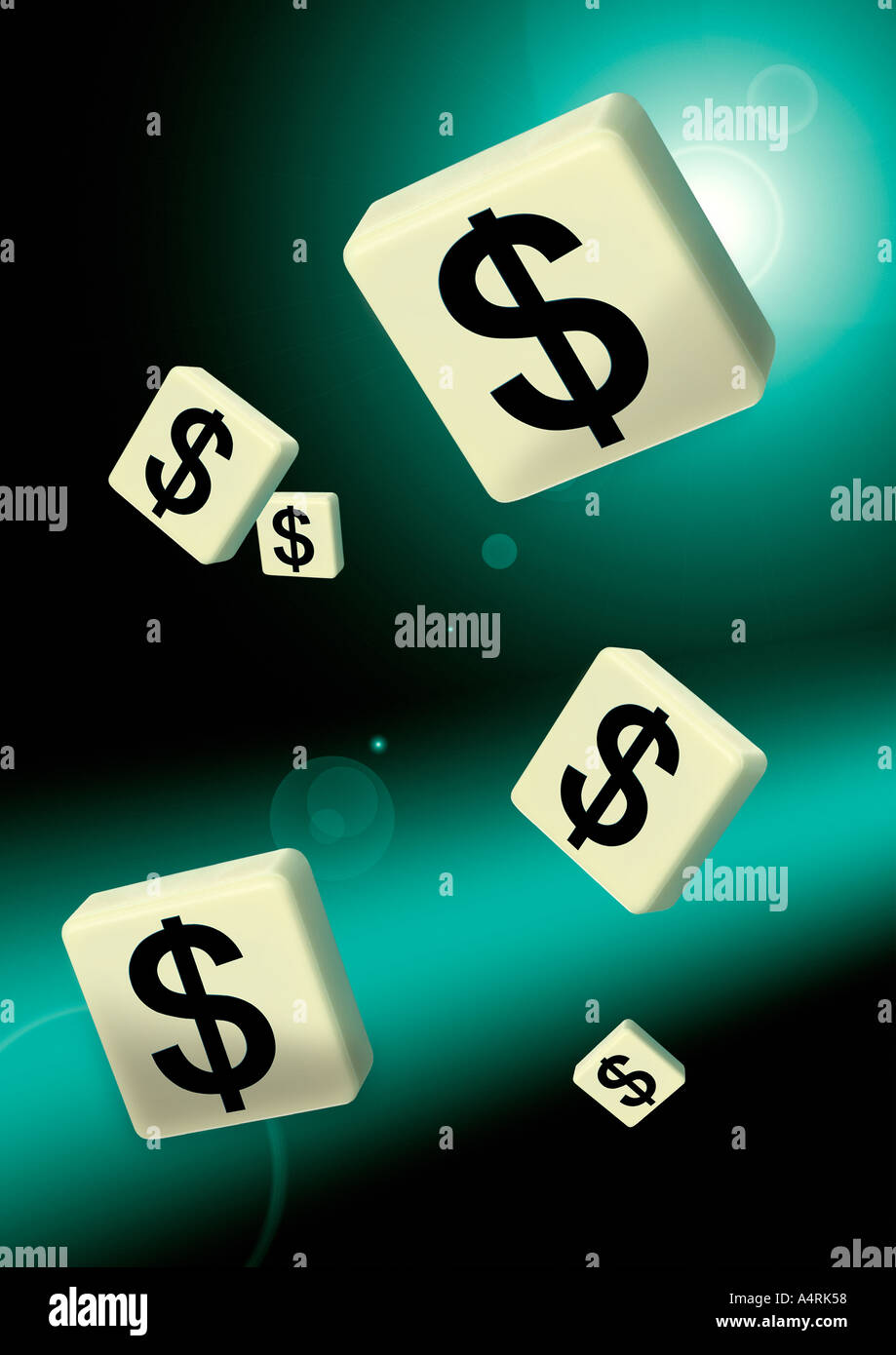 letters dollar symbol Dollarzeichen und Schriftzug auf Spielsteinen Stock Photo