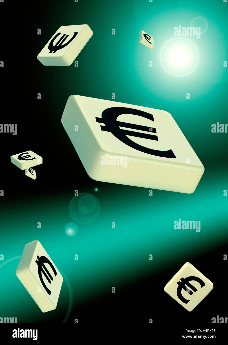 letters euro symbol Eurozeichen auf Spielsteinen Stock Photo