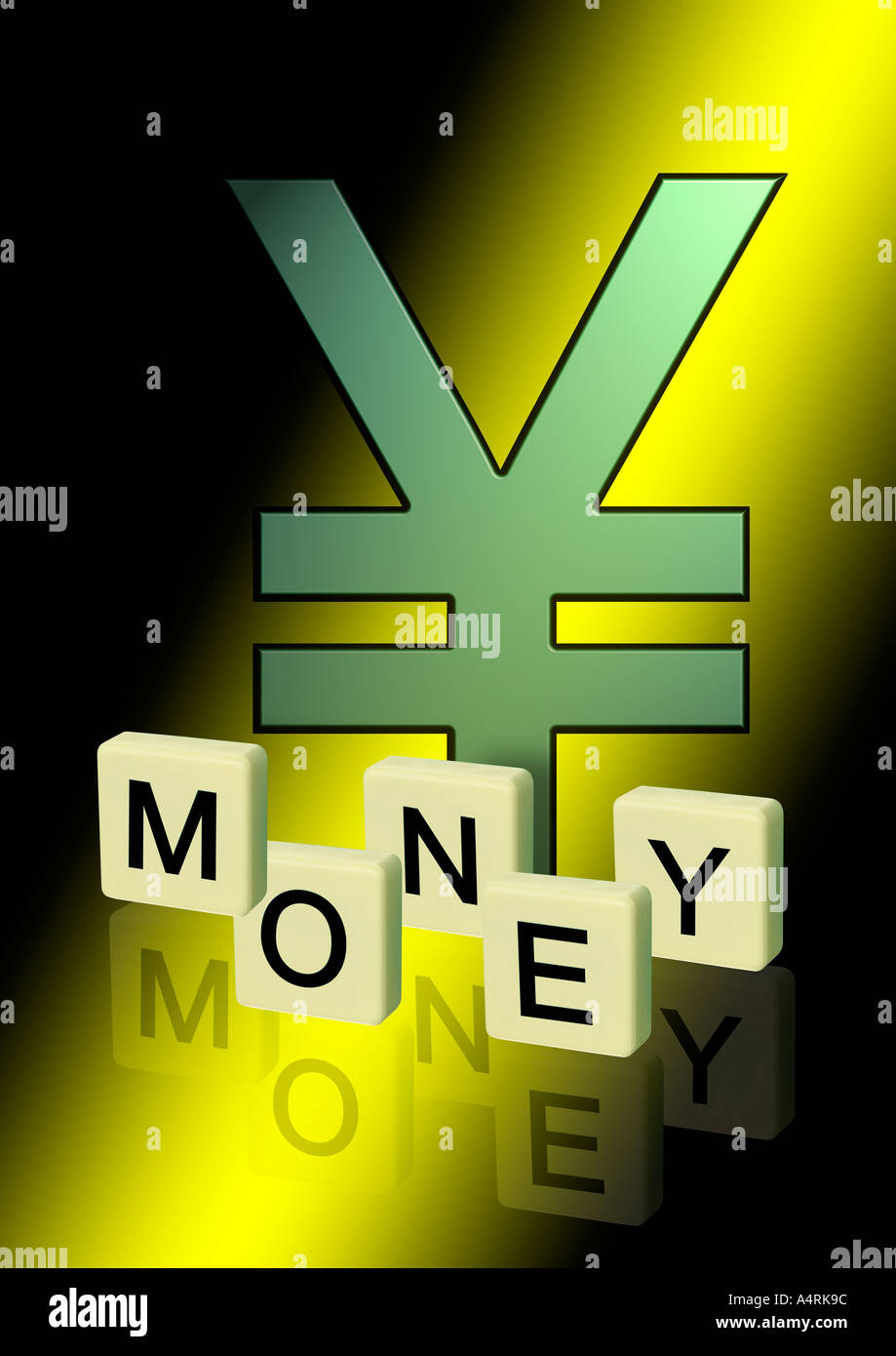 letters yen symbol Yenzeichen und Schriftzug auf Spielsteinen Stock Photo