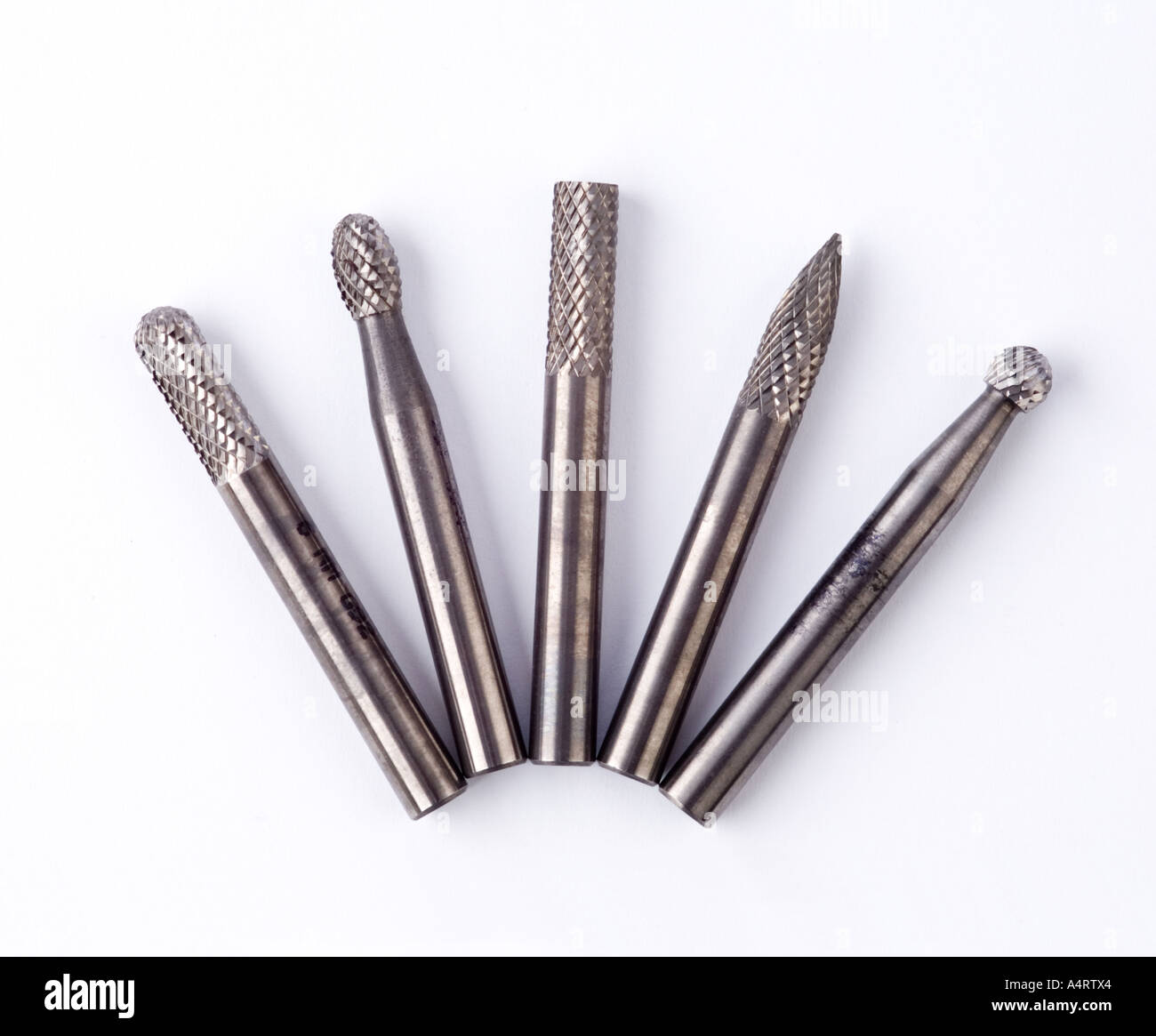 set of tungsten carbide drills / burrs Stock Photo