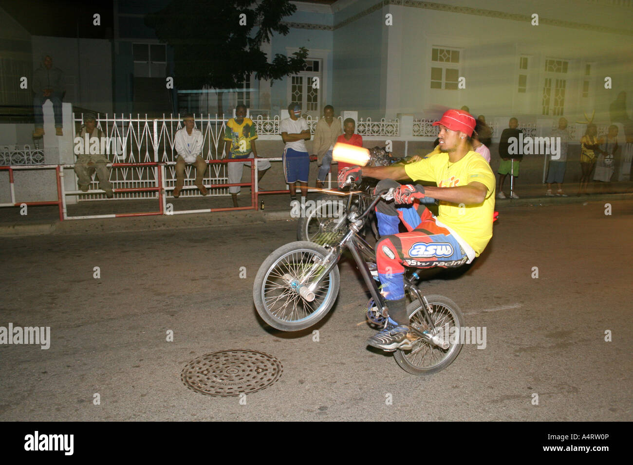 Bikers parade around the streets of Mindelo during the annual Carnival 2007 Stock Photo