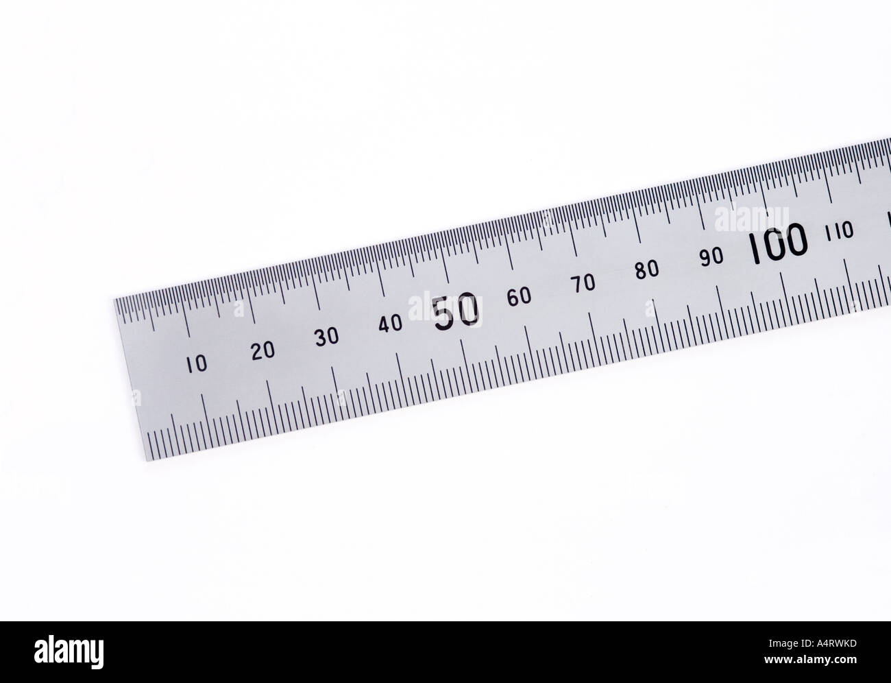 stainless steel ruler with metric markings Stock Photo