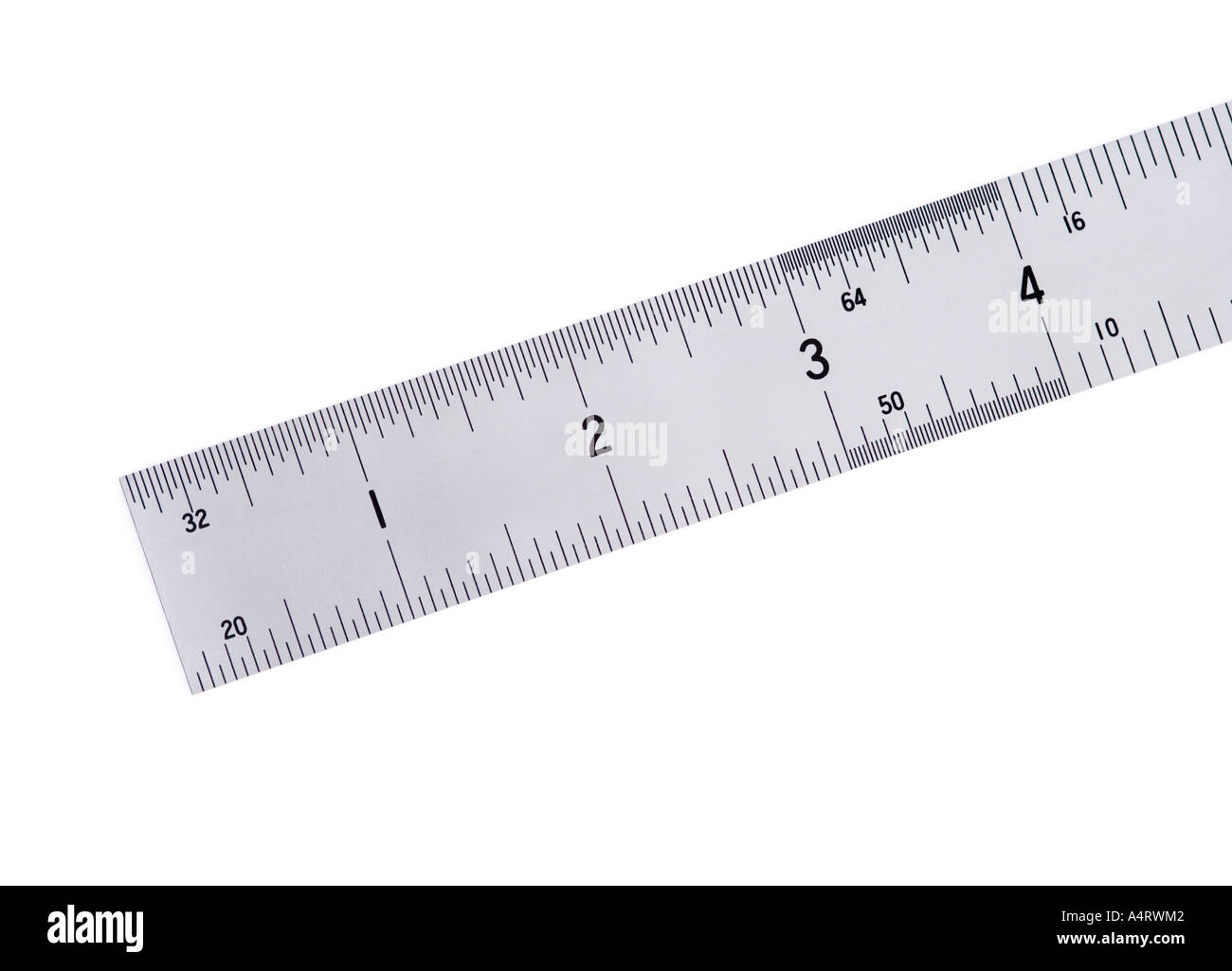 stainless steel ruler with inch markings Stock Photo
