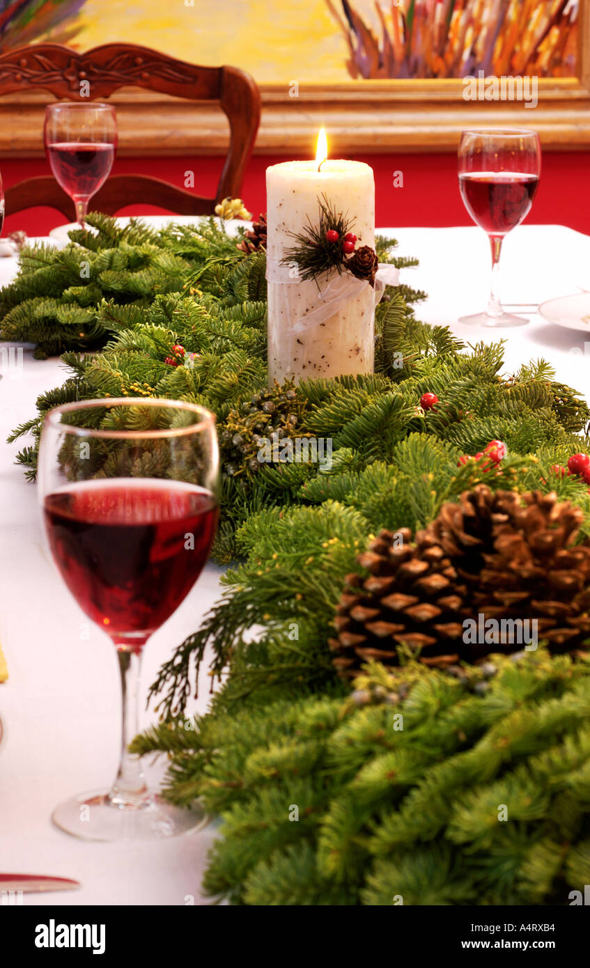 Christmas dinner table setting Stock Photo