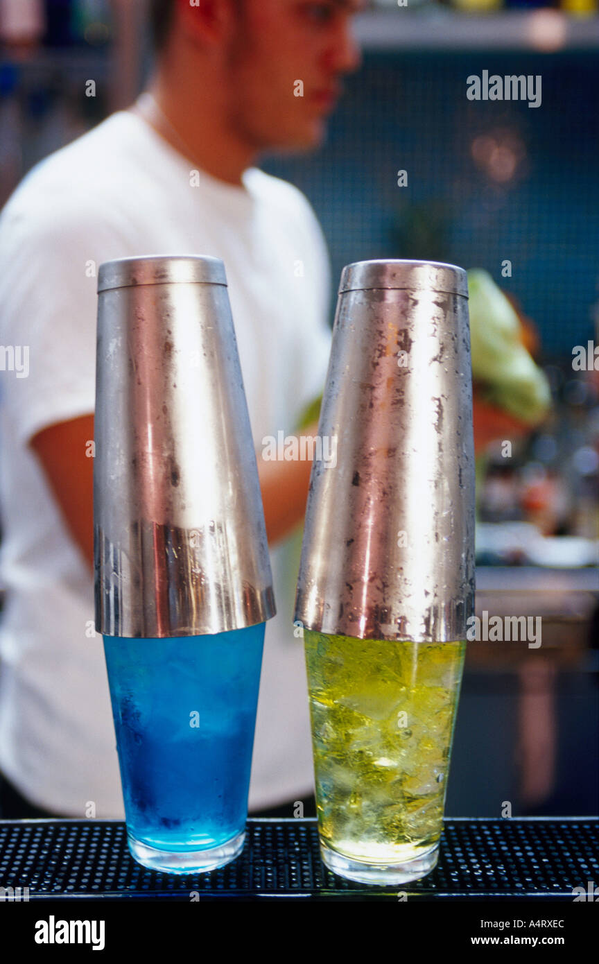 Cocktail shakers on a bar Stock Photo Alamy
