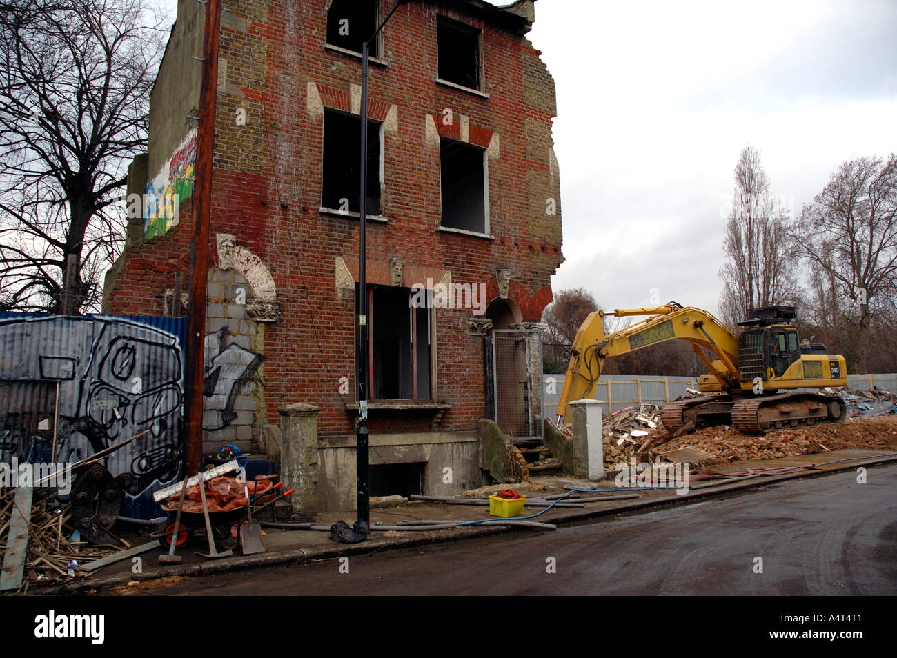 Demolition of row of Victorian houses previously squatted in St Agnes Place Kennington South