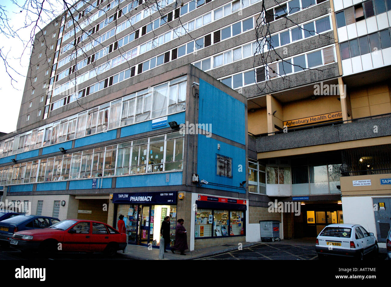 Aylesbury Housing Estate with shops underneath by Walworth Road Camberwell South London. Stock Photo