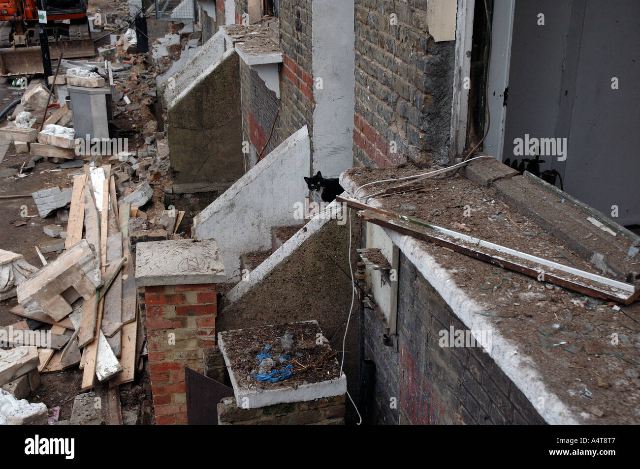Demolition of row of Victorian houses previously squatted in St Agnes Place Kennington South London. Stock Photo