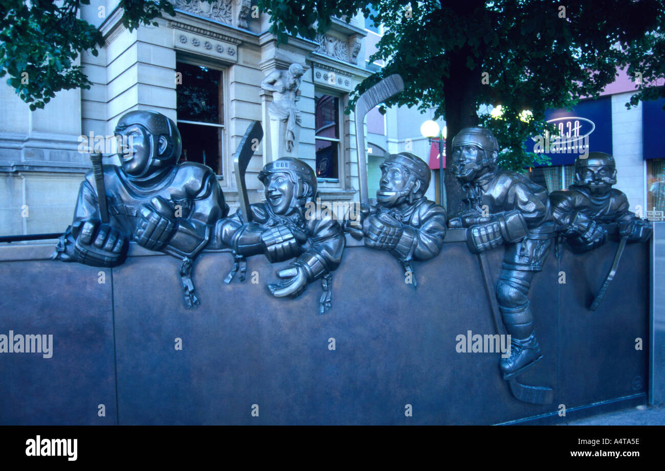 Cartoon like sculpture wall outside the Hockey Hall of Fame in Toronto ,Canada Stock Photo
