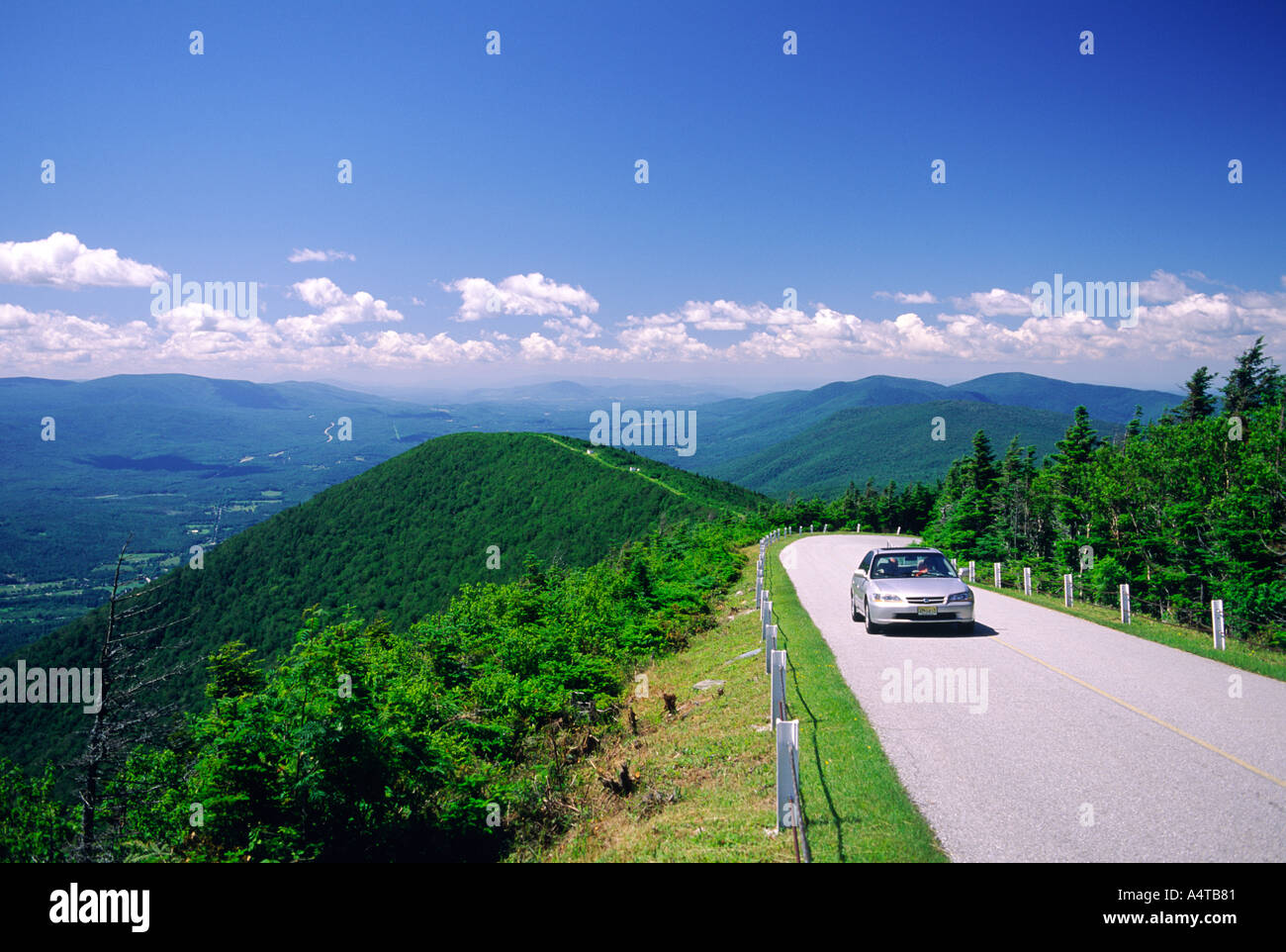 Car on panoramic Mount Equinox Skyline Drive, highest peak in Taconic Range. Near Manchester, Bennington County, Vermont, USA Stock Photo