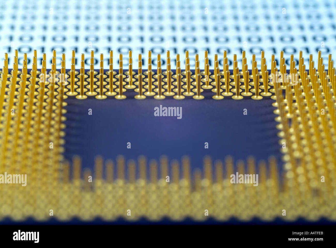 Computer Processor and Binary Digits, Close Up. Stock Photo