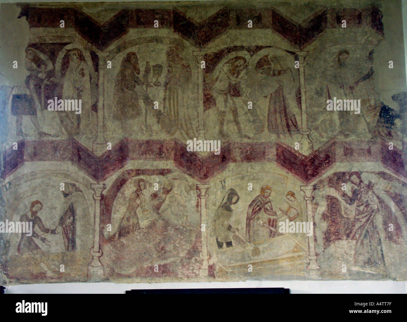Ancient religious wall paintings Wickhampton church Norfolk England