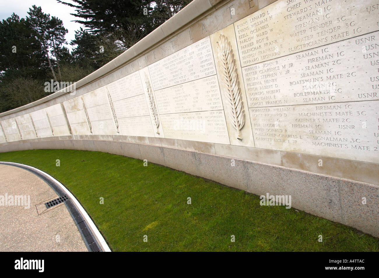 Engraved wall in Garden of the Missing at the American Military Cemetery, Normandy, France Stock Photo