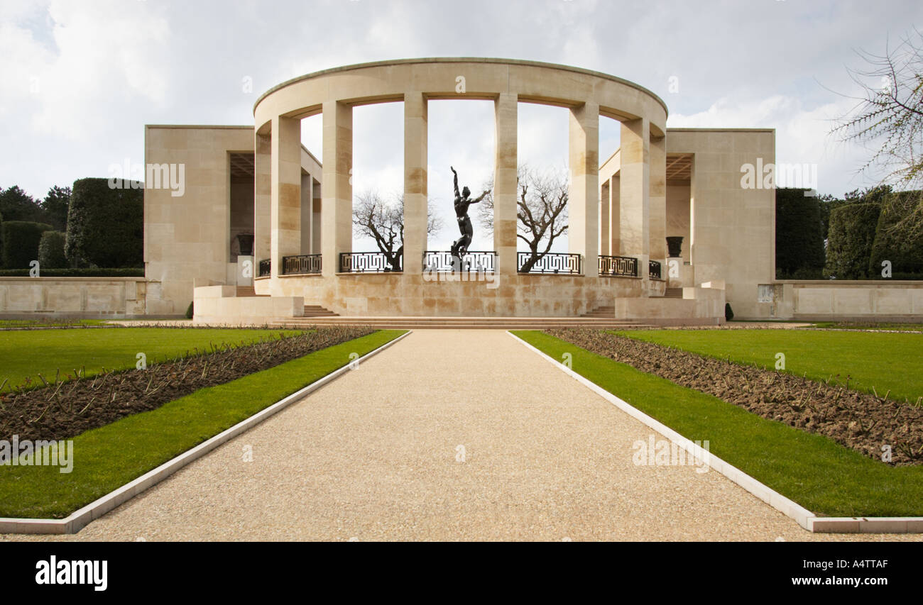 Garden of the missing and Spirit of American youth memorial American military cemetery Normandy France Stock Photo