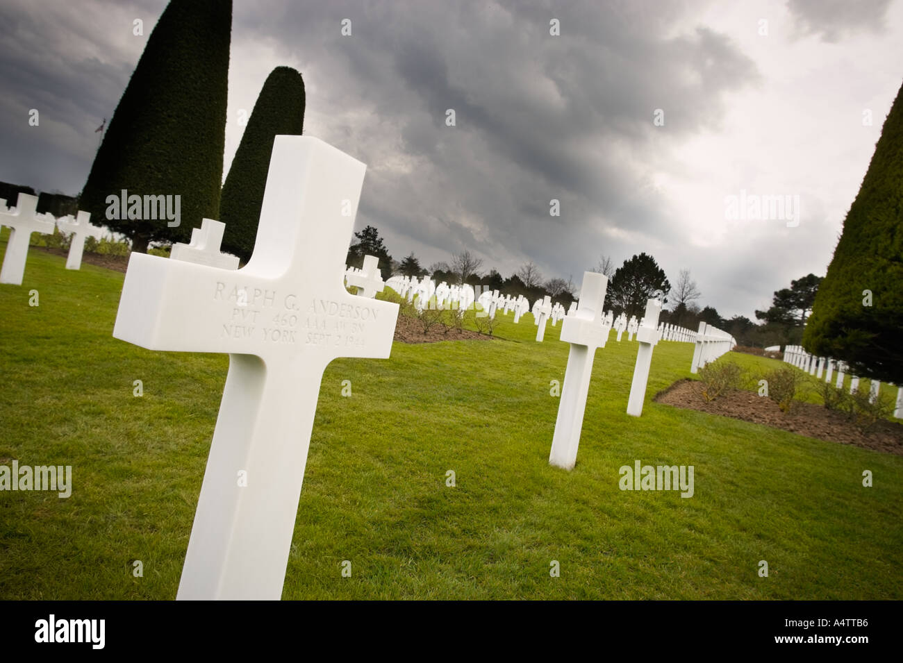 War Graves at the American Military Cemetery at Colleville sur Mer, Normandy, France Stock Photo