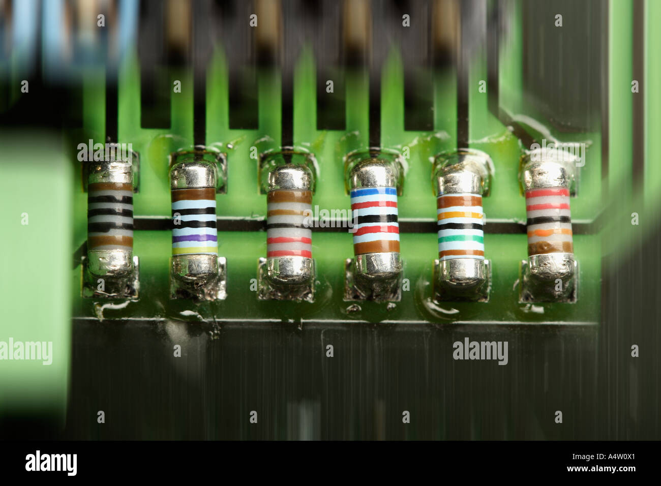 Row of resistors on circuit board selective focus Stock Photo Alamy