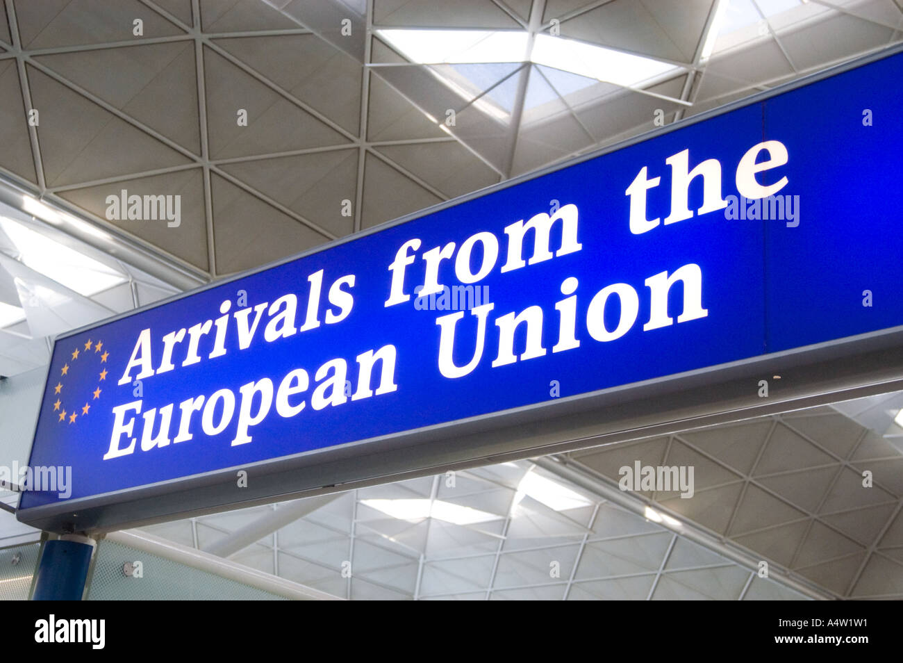 Arrivals from the European Union customs channel at Stansted Airport, England, Britain UK Stock Photo