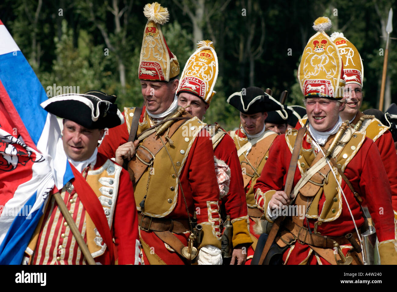 Actors dressed as English Soldiers of the Duke of Cumberland s Forces Culloden 1745 Stock Photo