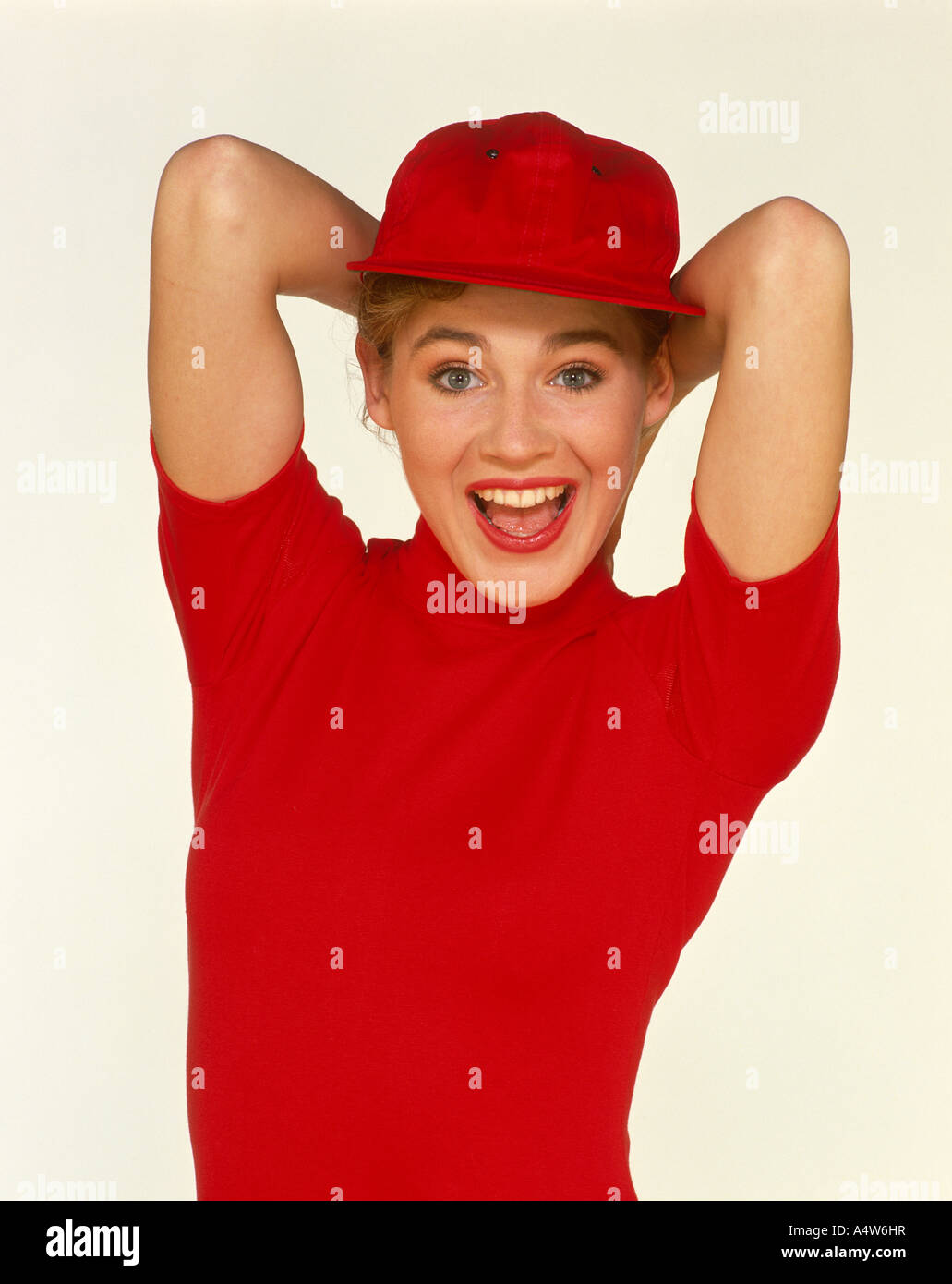 JODY RED TOP AND CAP Stock Photo