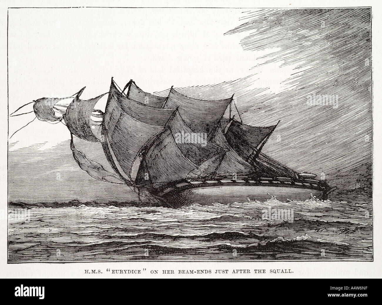 hms eurydice beam end squall navy sail blown over wave sea mast hull