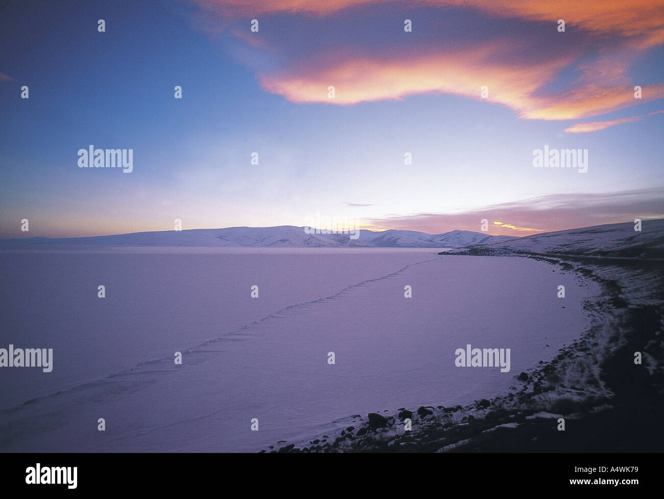 Cildir Lake frozen in winter Ardahan Turkey Stock Photo