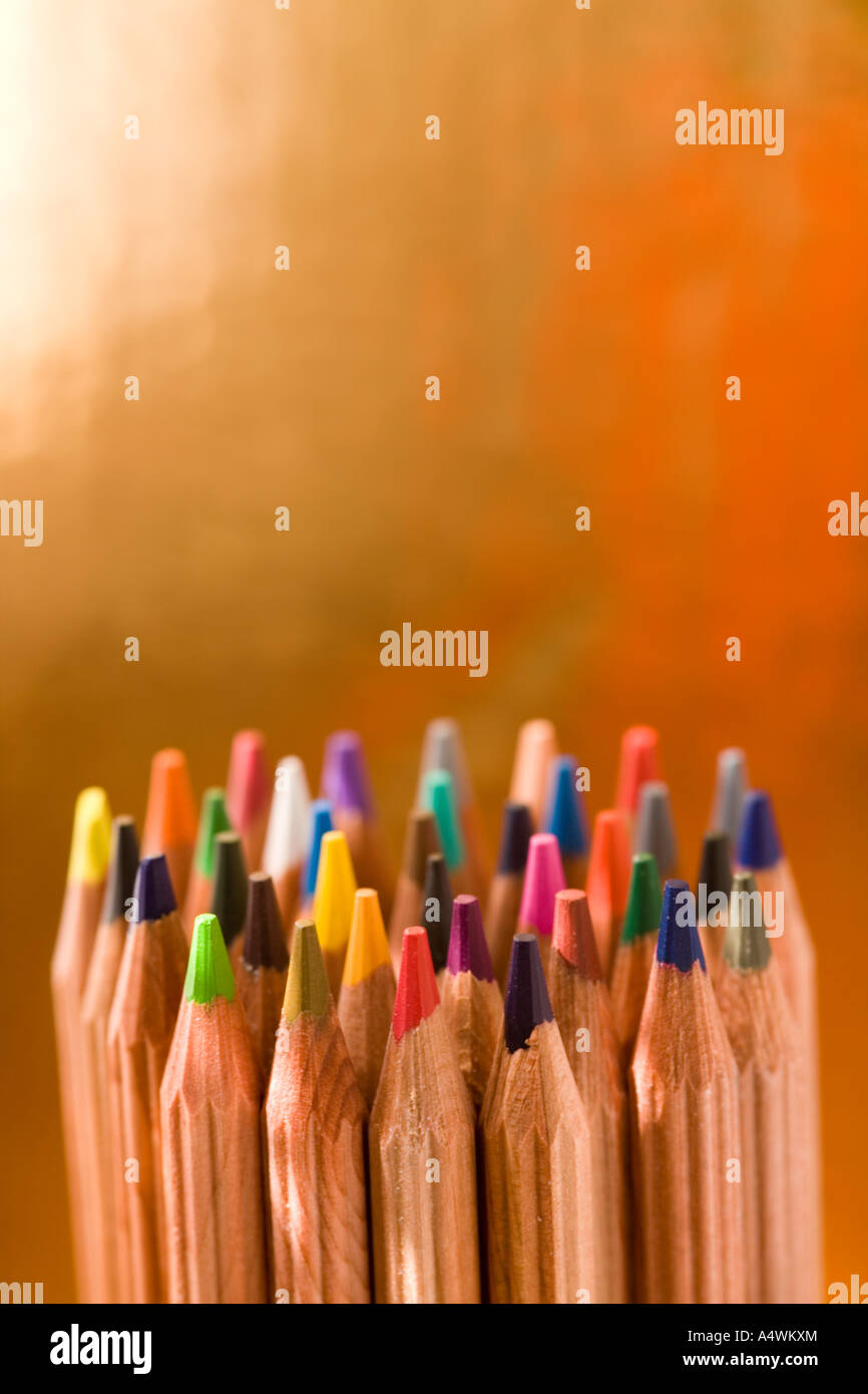 Natural wooden pencils in different colours Stock Photo