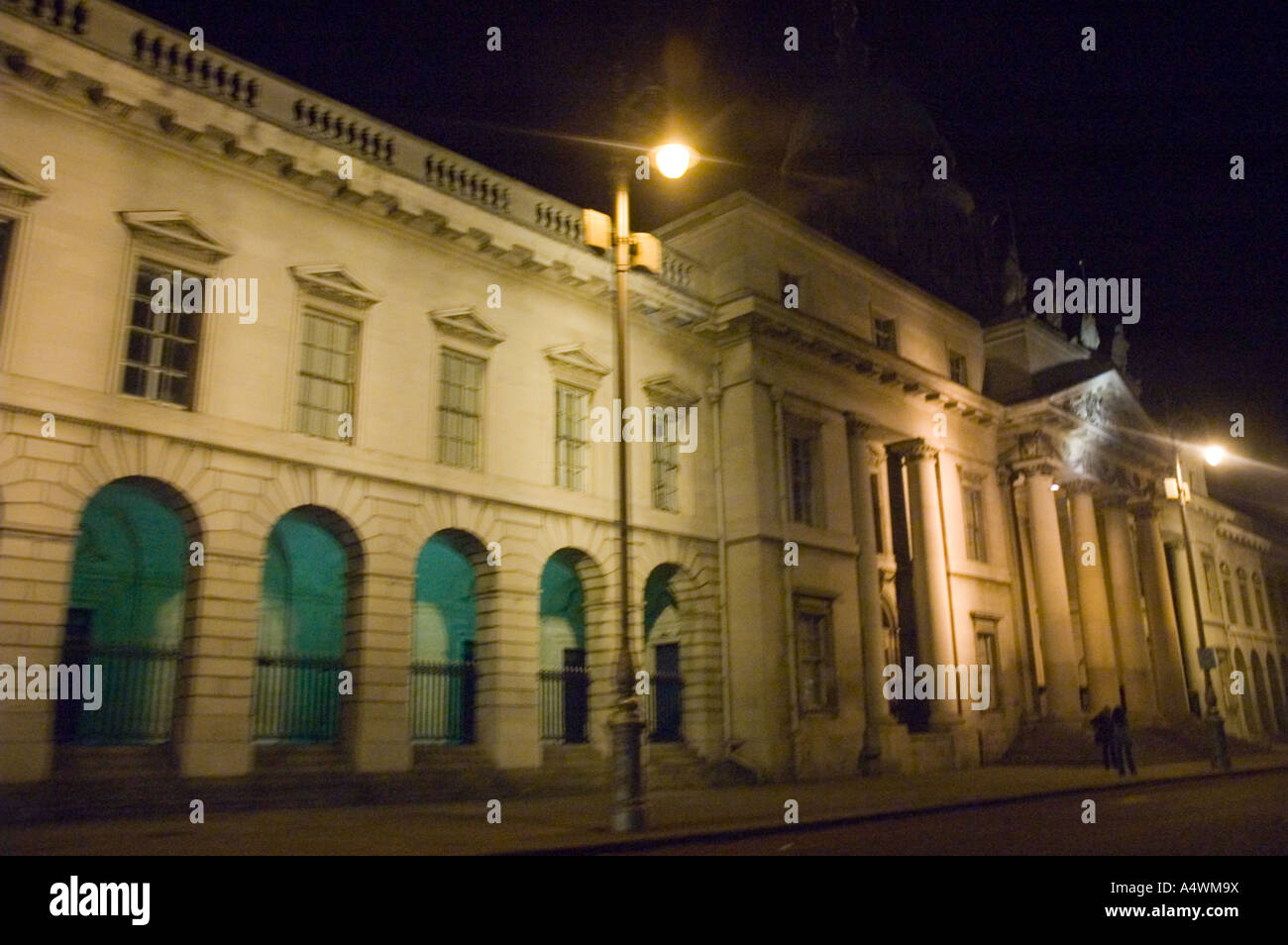 Night shot from a moving car of the Customs House in Dublin Ireland Stock Photo