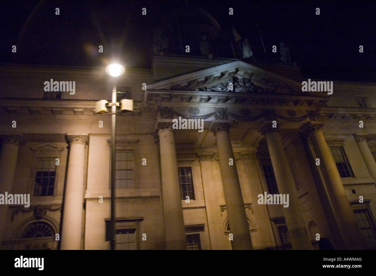Night shot from a moving car of the Customs House in Dublin Ireland Stock Photo