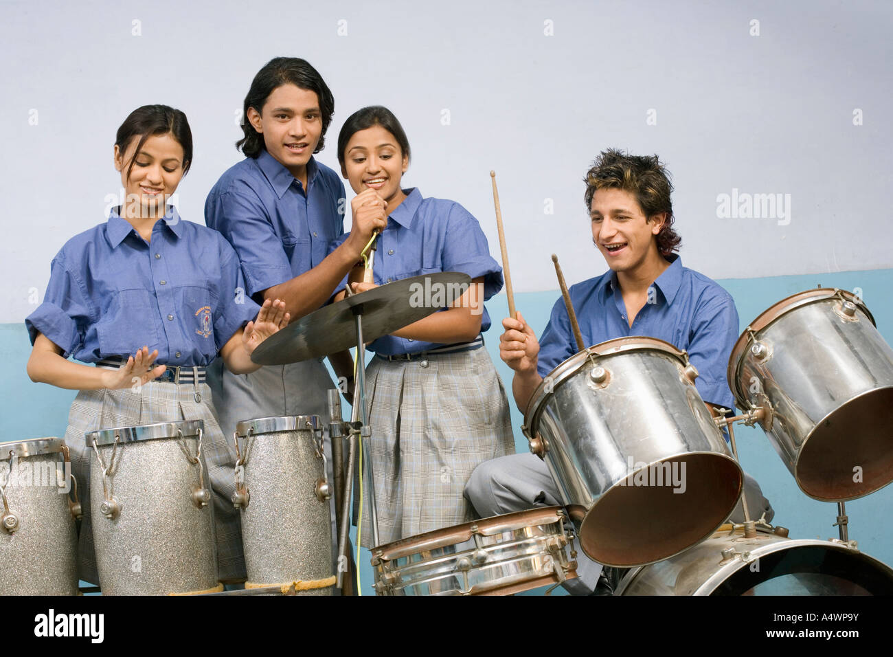 Students playing percussion instruments Stock Photo Alamy