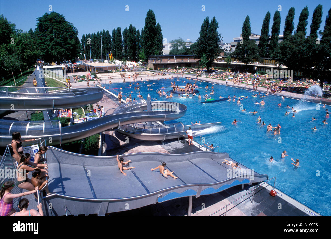 Swimming baths Inselbad Untertuerkheim  Stuttgart Baden Wuerttemberg Germany Stock Photo