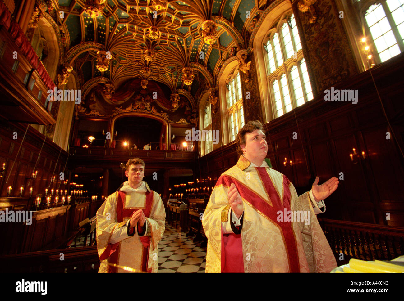 Reconstruction of a Latin mass as performed in Tudor times in the Royal chapel, Hampton Court UK Stock Photo