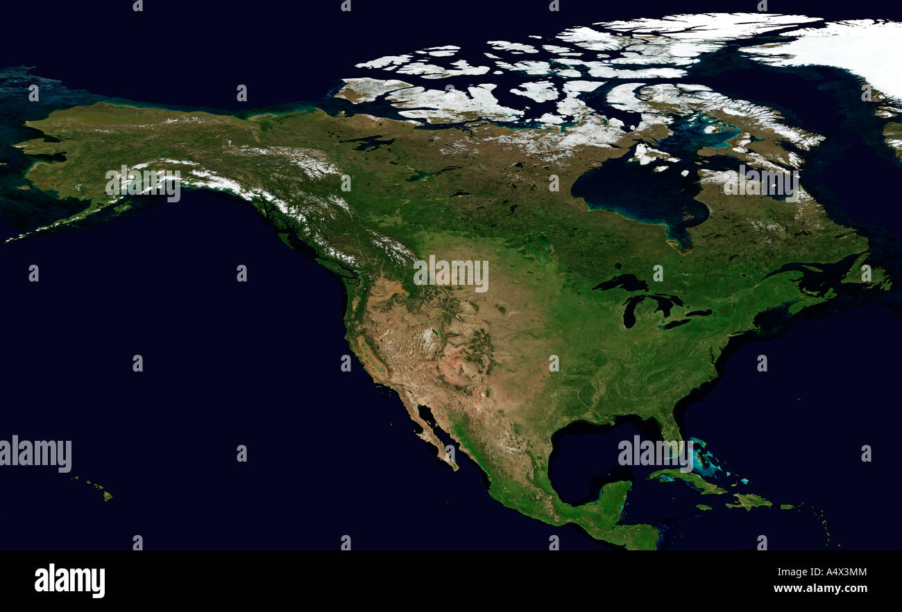North American continent in August Optimised and enhanced version of an original NASA image Remote sensing Stock Photo