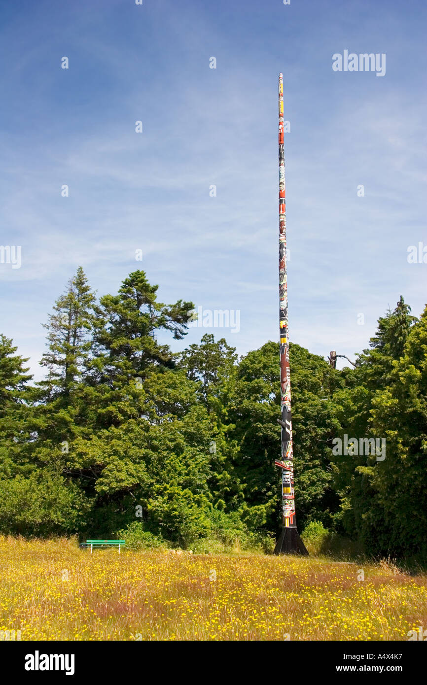 Tallest Totem Pole in the World - 1956, Beacon Hill park, Victoria, Vancouver Island, British Columbia, Canada Stock Photo