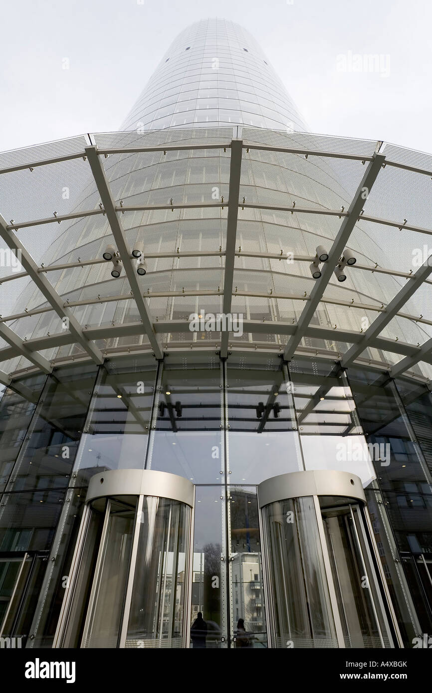 Revolving door entrance to RWE Tower, called Power Tower, the