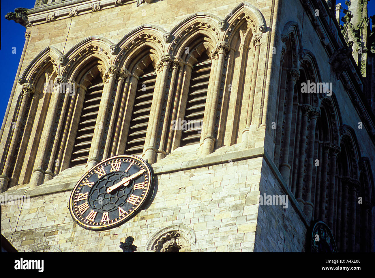Tower showing Early English lancet windows at Selby Abbey Yorkshire UK
