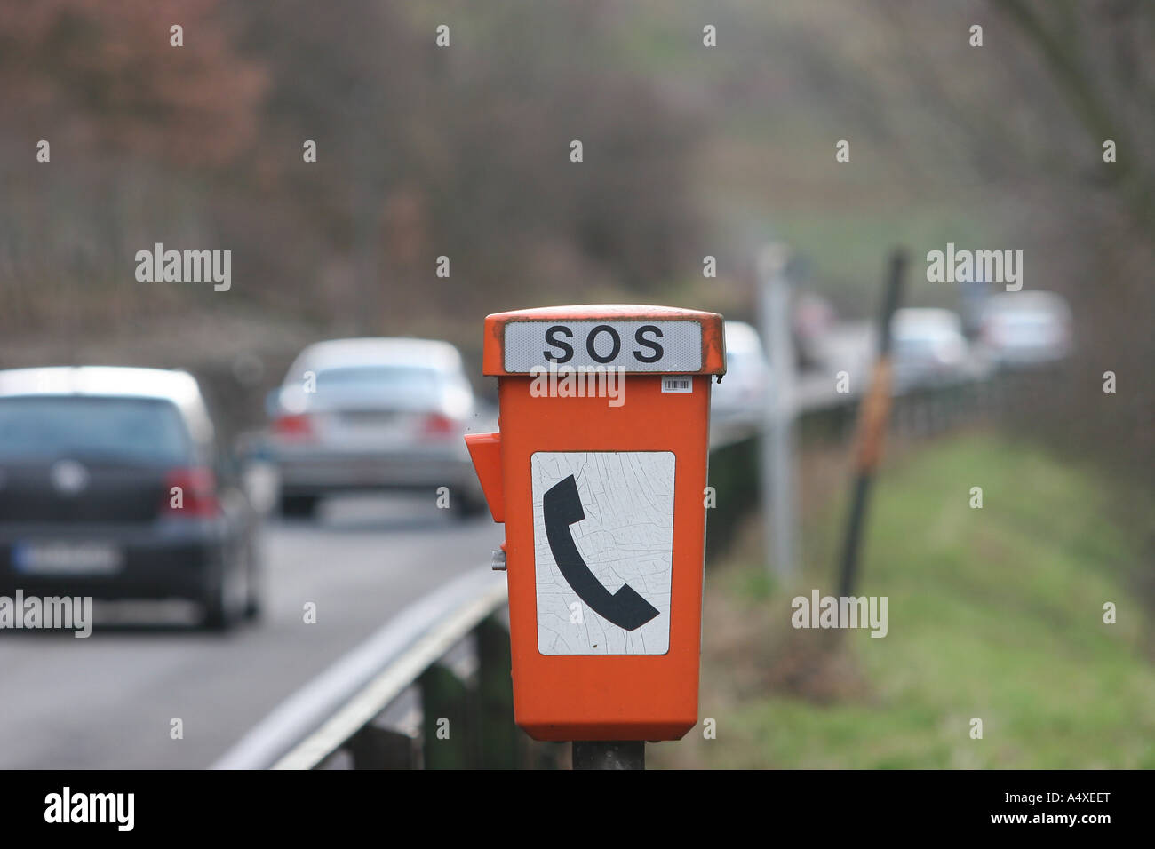 SOS-telephone at the roadside Stock Photo