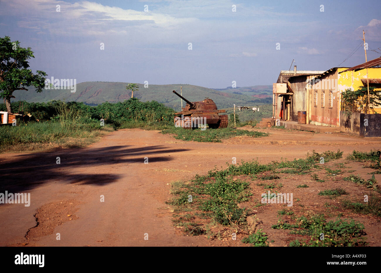 An abandoned, rusting soviet tank in the town of Mbanza Congo in northern Angola. Stock Photo