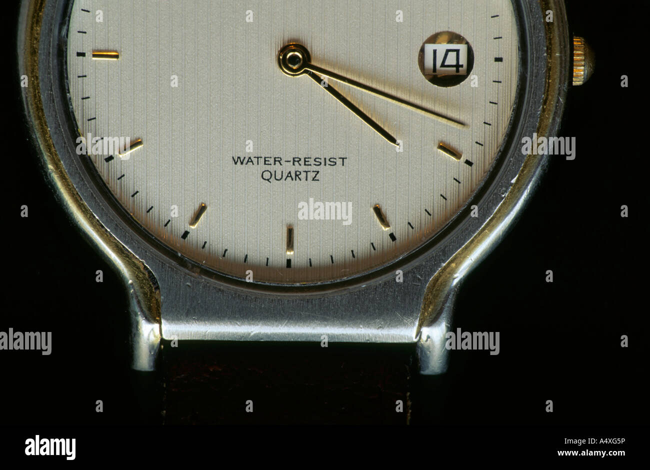 Face of a wristwatch telling the time. Stock Photo
