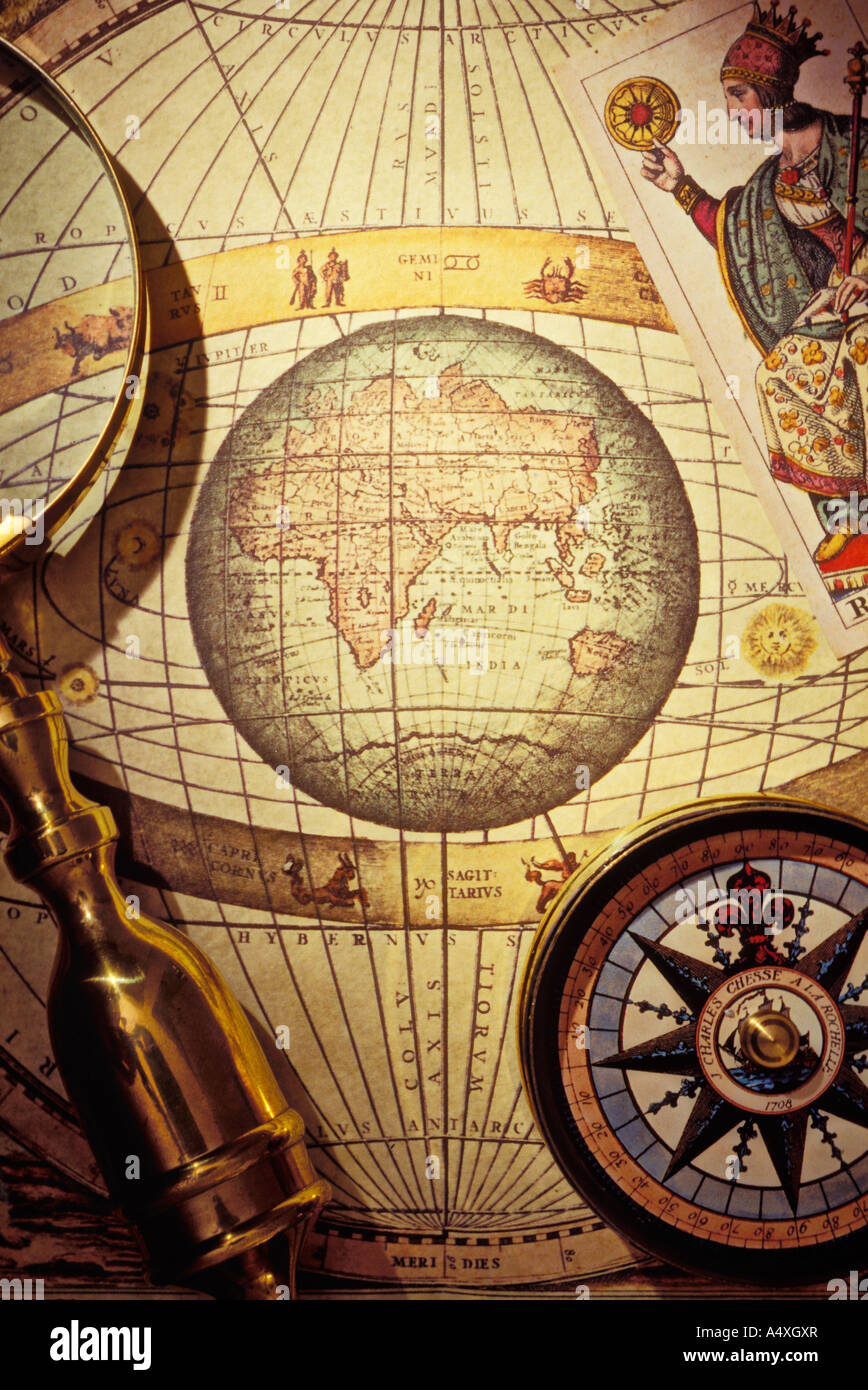 World Map And Compass Stock Photo Alamy