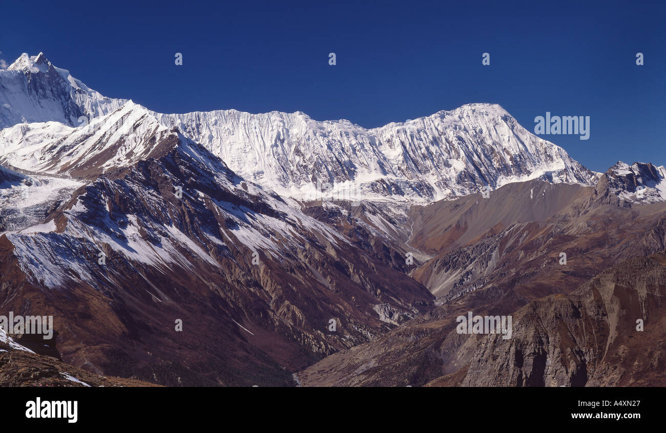 The mountain Tilicho peak in the Manang district of the west central Nepalese Himalaya Stock Photo