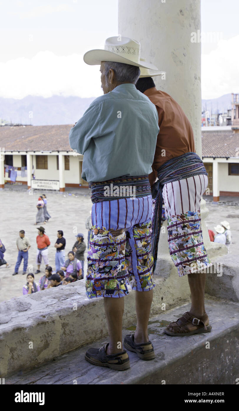 GUATEMALA SANTIAGO ATITLAN Indigenous Maya Tzutujil men in traditional woven embroidered pants