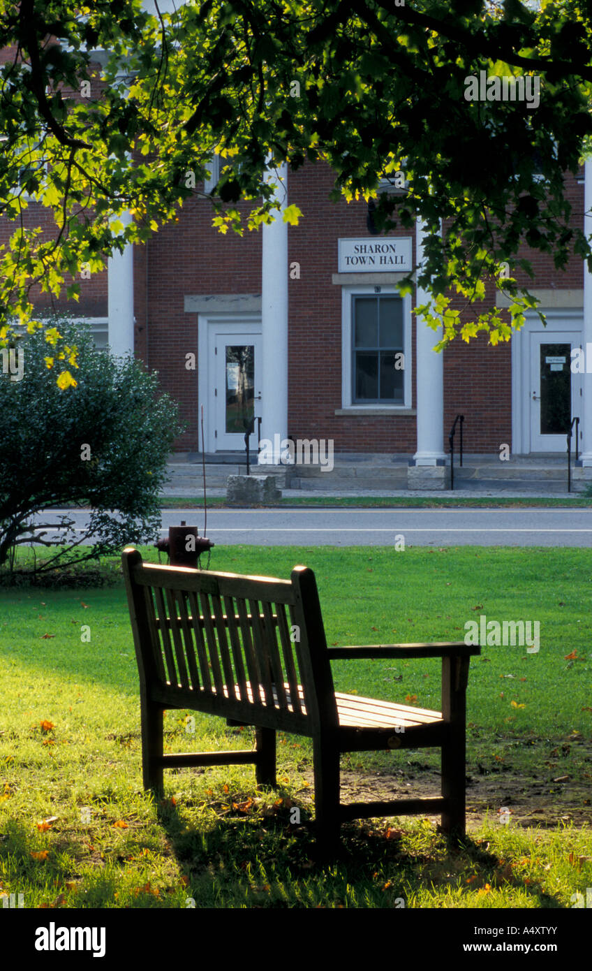 Sharon CT A bench on the town green in Sharon in the Litchfield Hills of western Connecticut