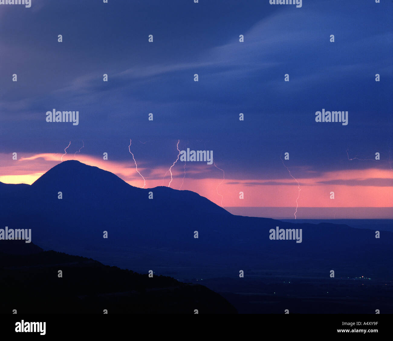 USA - COLORADO: Lightning Storm over Sleeping Ute Mountain Stock Photo
