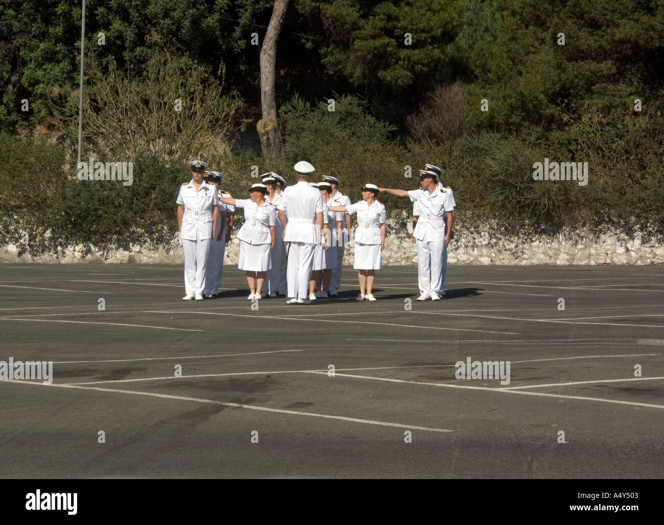 Young Naval Officers drilling at the Honorary Freedom of the City of Gibraltar Ceremony, 2004, Gibraltar Tercentenary Stock Photo