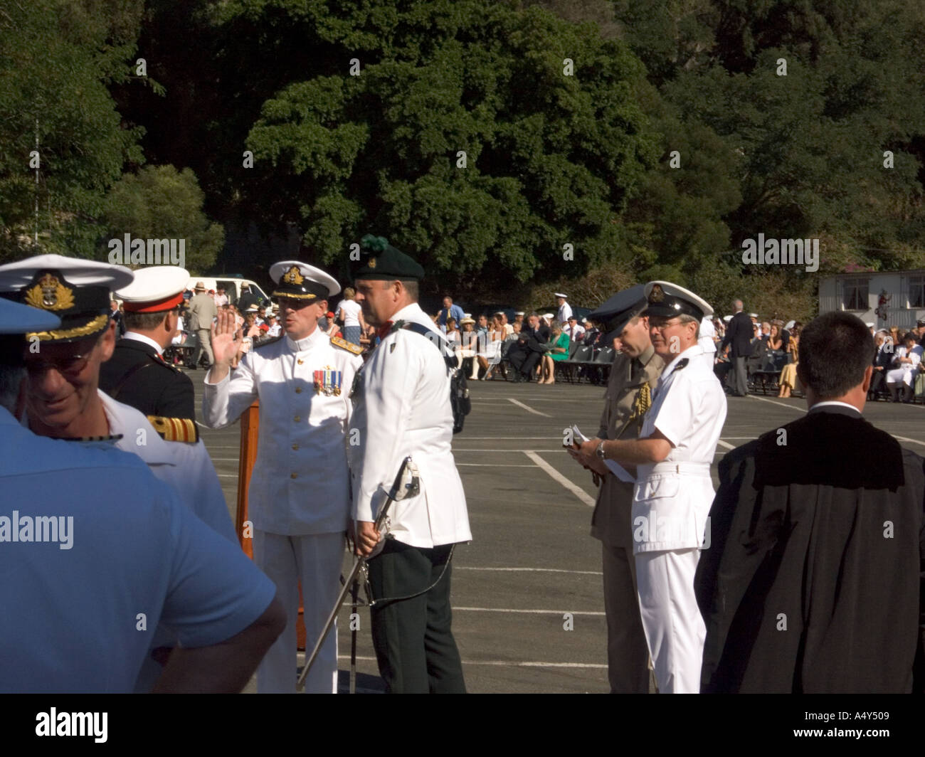 Naval Officers and dignitaries start to assemble at Alameda Grand Parade ground for the Honorary Freedom the City of Gibraltar Stock Photo