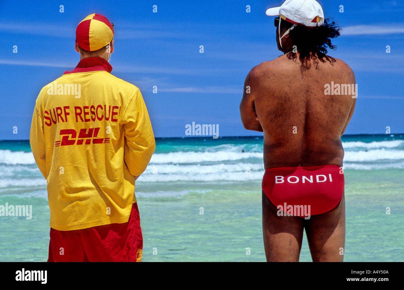 Bondi beach Australia aboriginal and australian lifeguards Stock Photo Alamy