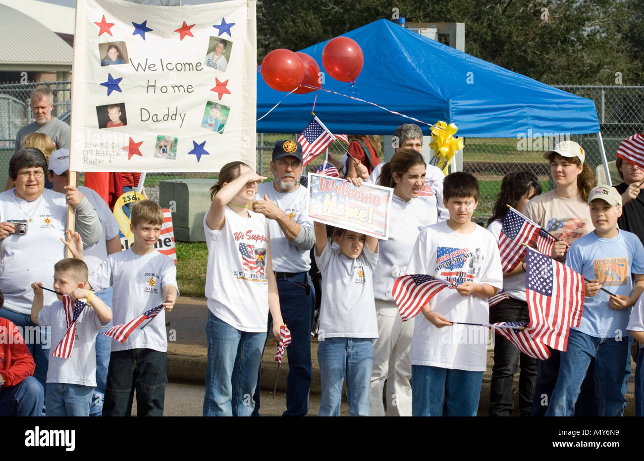 Family Welcomes home soldiers Stock Photo