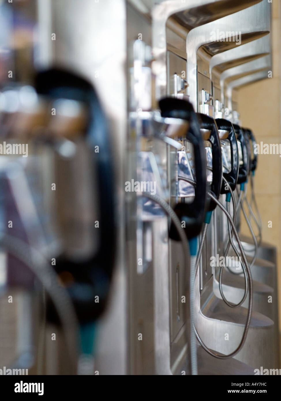 payphones unused in airport Stock Photo