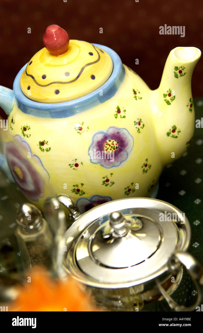 Teapots restaurant table setup Stock Photo Alamy